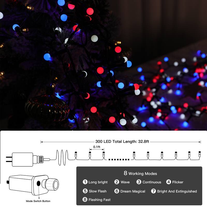 32.8/65.6FT Outdoor LED Pulg In 300/550-Bulb Mini String Lights