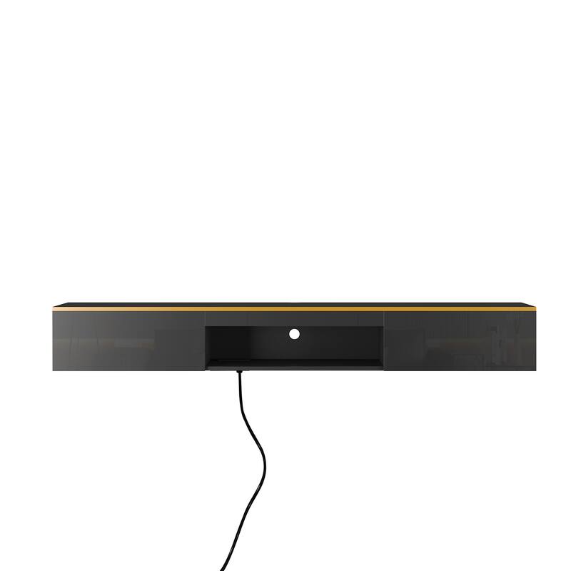 63" Wall Mount TV Bracket with Open Storage, Modern LED Floating TV Cabinet, Wood Entertainment Center for TVs Up to 60"