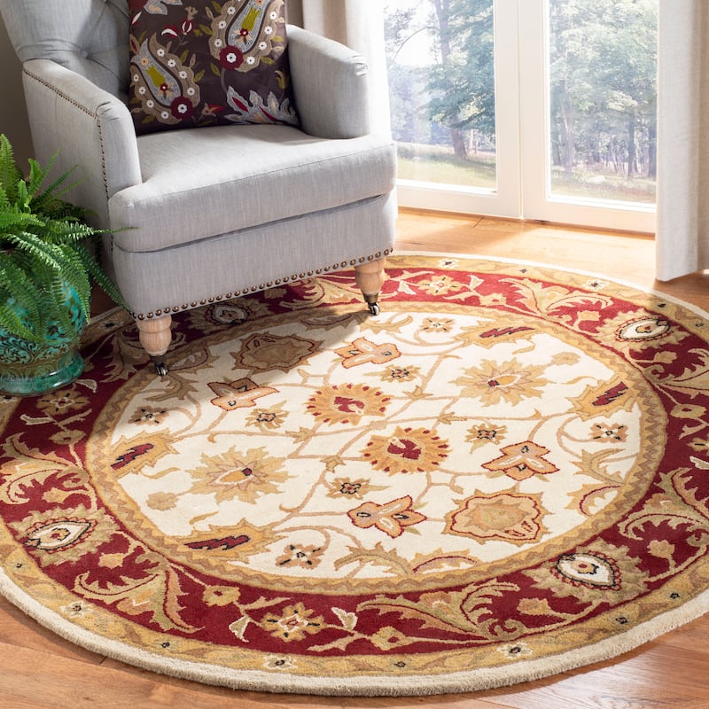 SAFAVIEH Handmade Classic Rukiye Traditional Oriental Wool Rug - 3'6" Round - Ivory/Red
