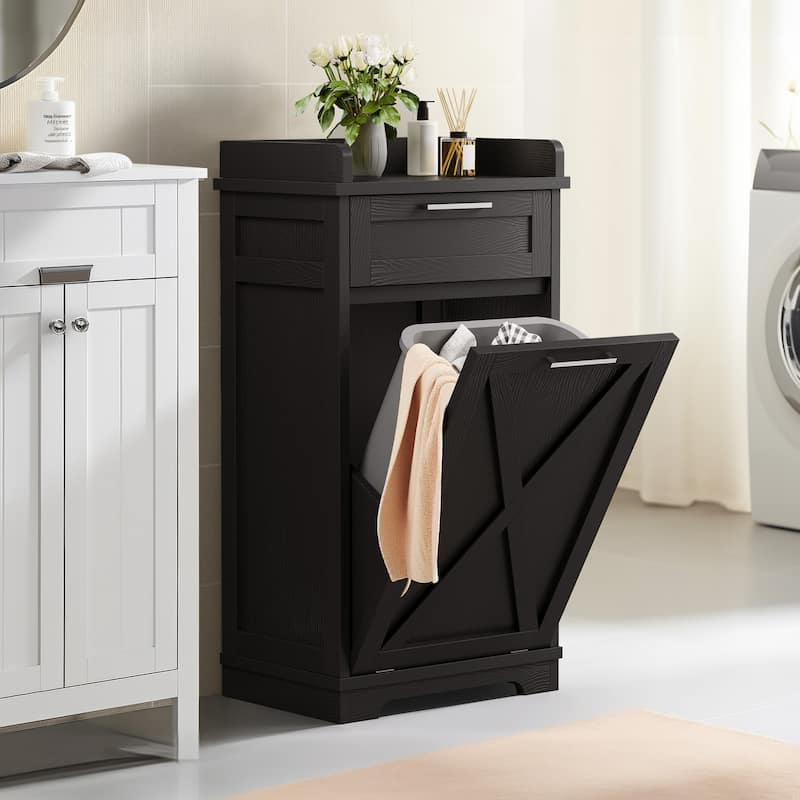 Moasis Kitchen Wooden Tilt Out Trash Can Cabinet Freestanding Trash Bin Holder