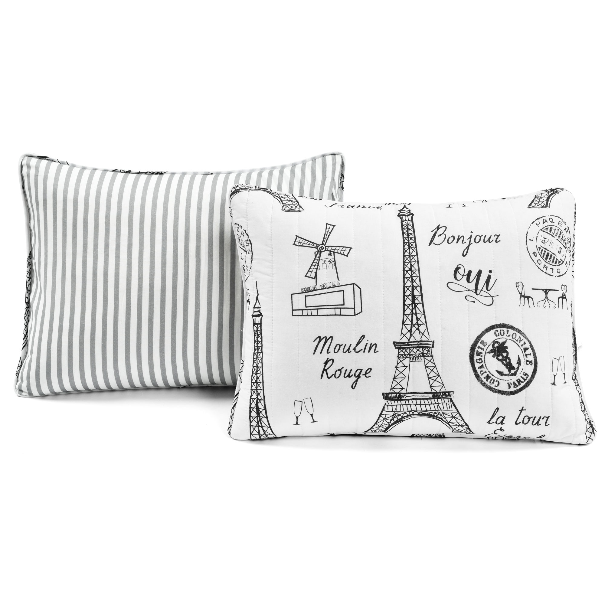 Lush Decor Paris Bonjour リバーシブルコットンキルト3点セット フル/クイーン ブラック＆ホワイト並行輸入 Lush Decor Paris Bonjour - Juego de edredón Reversible de algodón