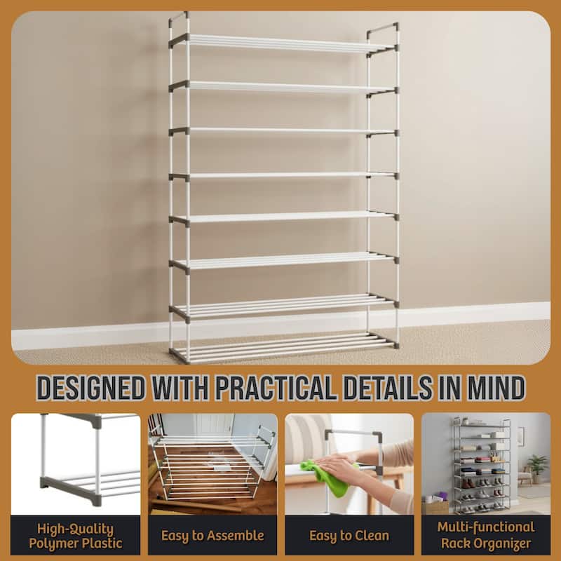 Shoe Rack - Shoe Organizer for Closet, Bathroom, Entryway by Home-Complete (White)