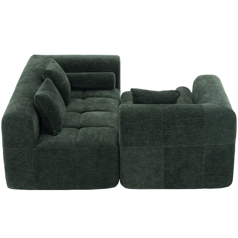 101.2" Green Chenille Modular Sofa with Deep Seating for Living Room