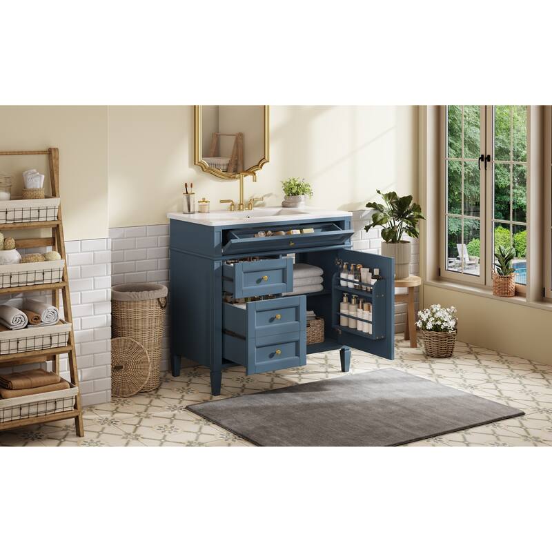 GDFStudio - Carradine Modern Freestanding Bathroom Vanity with Ceramic Sink and 2 Drawers & a Tip-out Drawer - 36'W