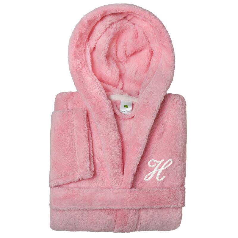 Sweet Kids 100% Polyester SUPER PLUSH Double Brushed Hooded Bathrobe with White Script Monogram - Large - H