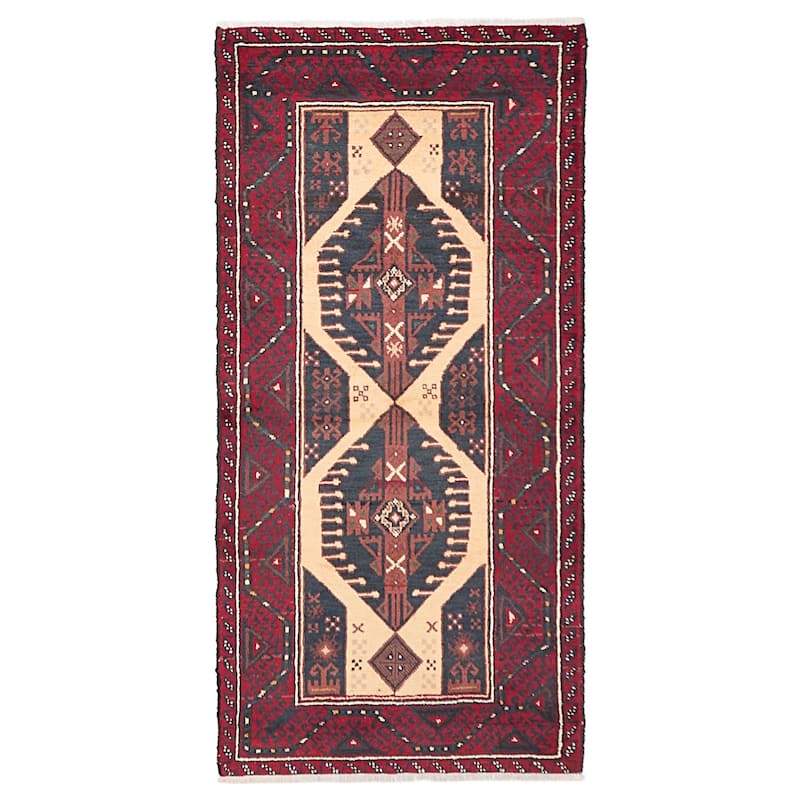 ECARPETGALLERY Hand-knotted Baluch Ivory, Red Wool Rug - 3'1 x 6'5