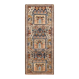 Hand Knotted Traditional Tribal Wool Ivory Area Rug - 2' 4" x 5' 11"