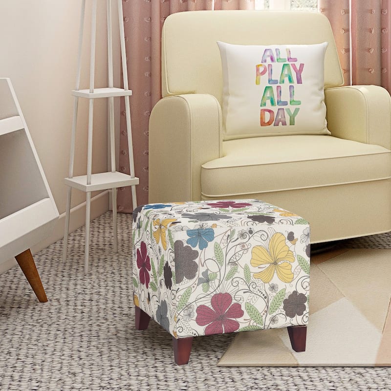 Adeco Simple British Style Passionate Cube Ottoman Footstool - Multi-Floral