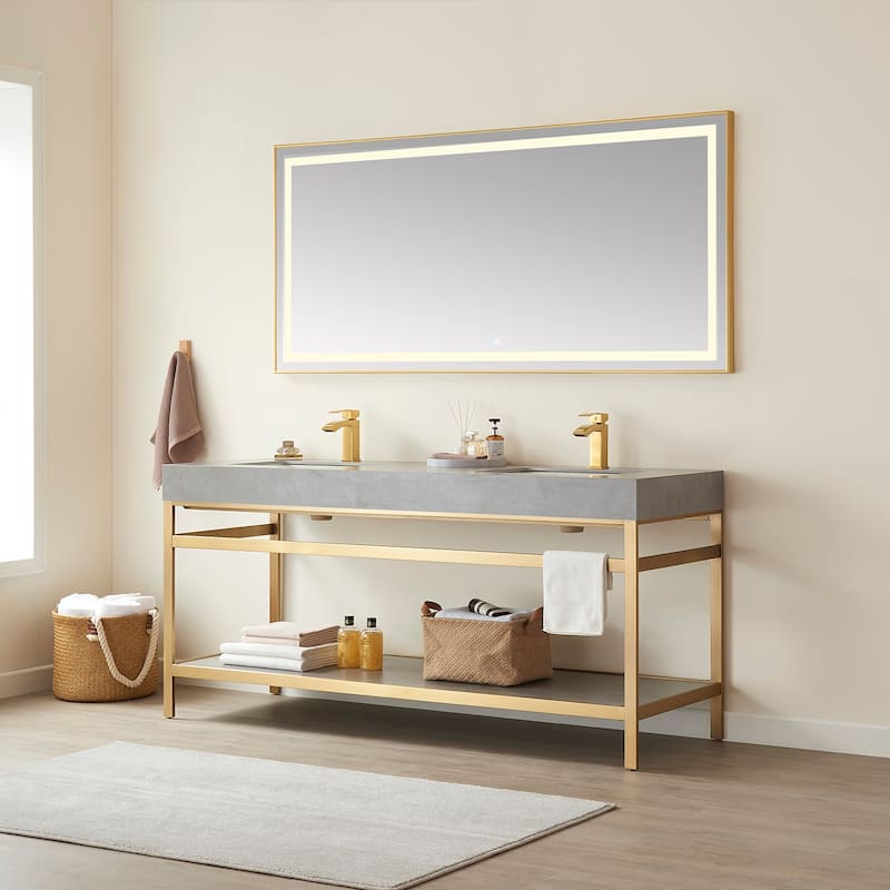 Funes 72" Double Vanity, Metal Support with Stone Top without Mirror - 72''x22''
