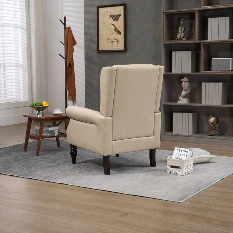 PU Leather Accent Chair,Mid-Century Upholstered Living Room Armchair,Beige