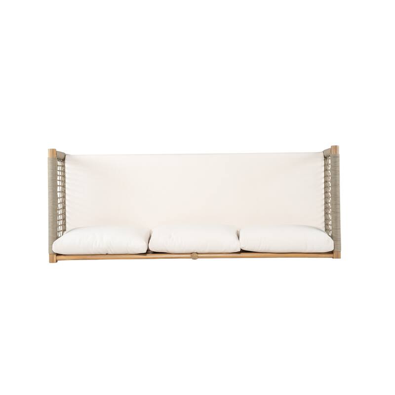 Christopher Knight Home - Outdoor Acacia Wood 3-Seater Sofa with Rope Arms and Cushions