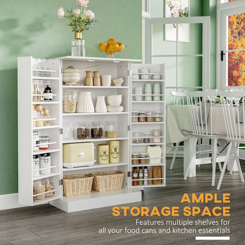HOMCOM 41" Farmhouse Kitchen Pantry, Freestanding 2 Door Storage Cabinet with Adjustable Shelves