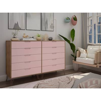 Manhattan Comfort Rockefeller 10-Drawer Double Tall Dresser with Metal Legs