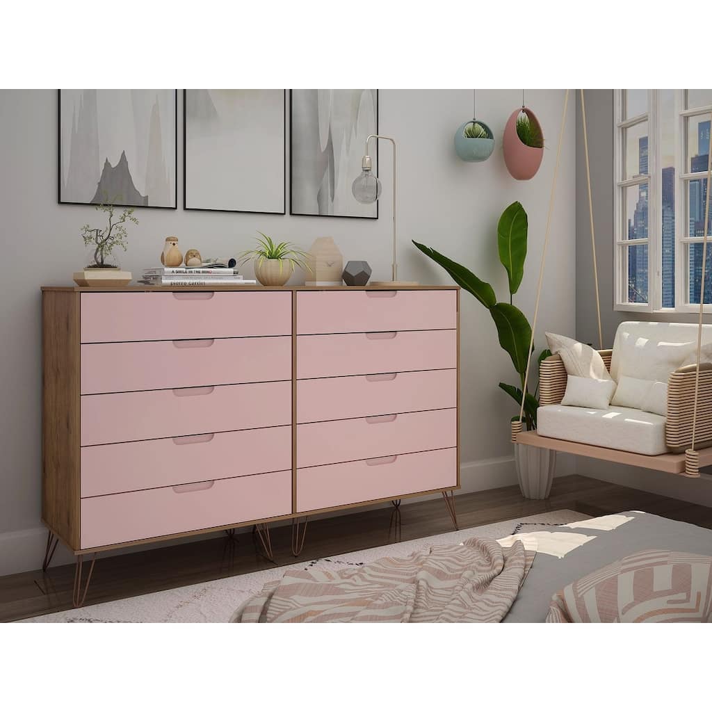 Manhattan Comfort Rockefeller 10-Drawer Double Tall Dresser with Metal Legs