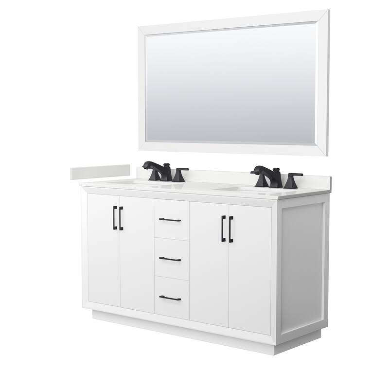 Wyndham Collection WCF414160D-QTZ-US3M58 Strada 60" Free Standing - White / White Quartz Top / Matte Black Hardware