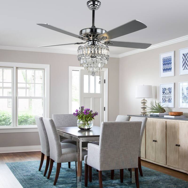 Bella Depot 52" Modern Crystal Ceiling Fan with Remote and Light Kit ,3-speed Reversible Blades