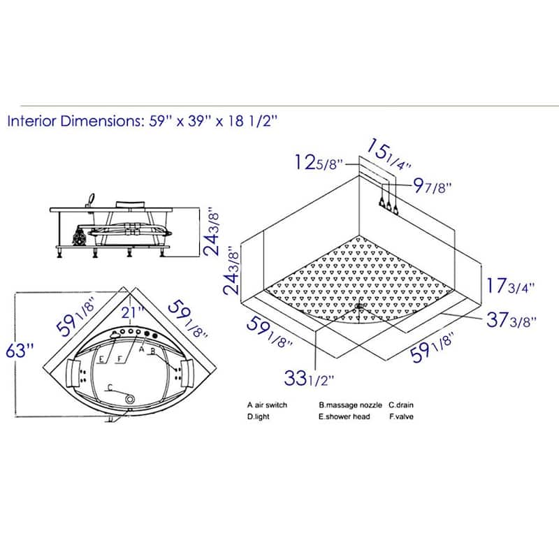 EAGO AM200 5-foot Rounded Modern Double-seat Corner Whirlpool Bathtub