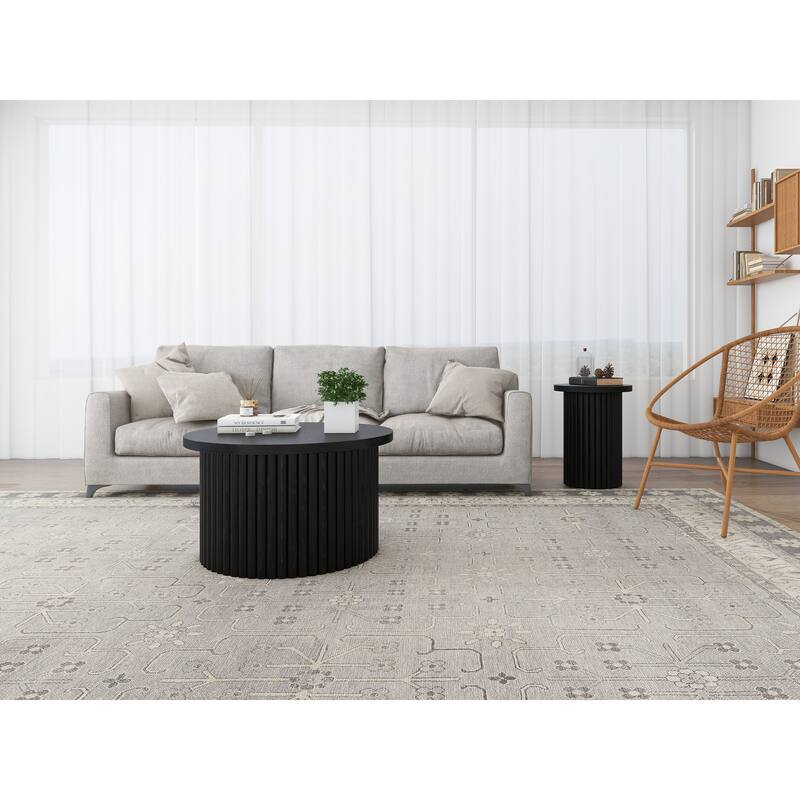 MDF Coffee Table Set with Slatted Legs & Non-Slip Pads