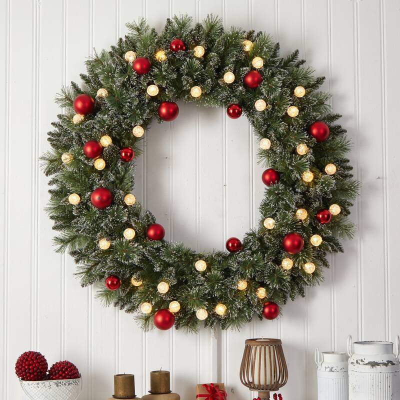 Pre-Lit Frosted Artificial Christmas Wreath, 48-Inch, LED Lights