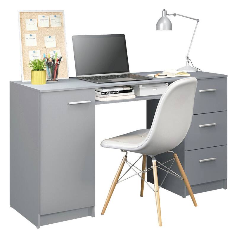 Madesa Home Office 53 inch Computer Writing Desk with 3 Drawers, 1 Door and 1 Storage Shelf, Wood, 30" H x 18" D x 53" W