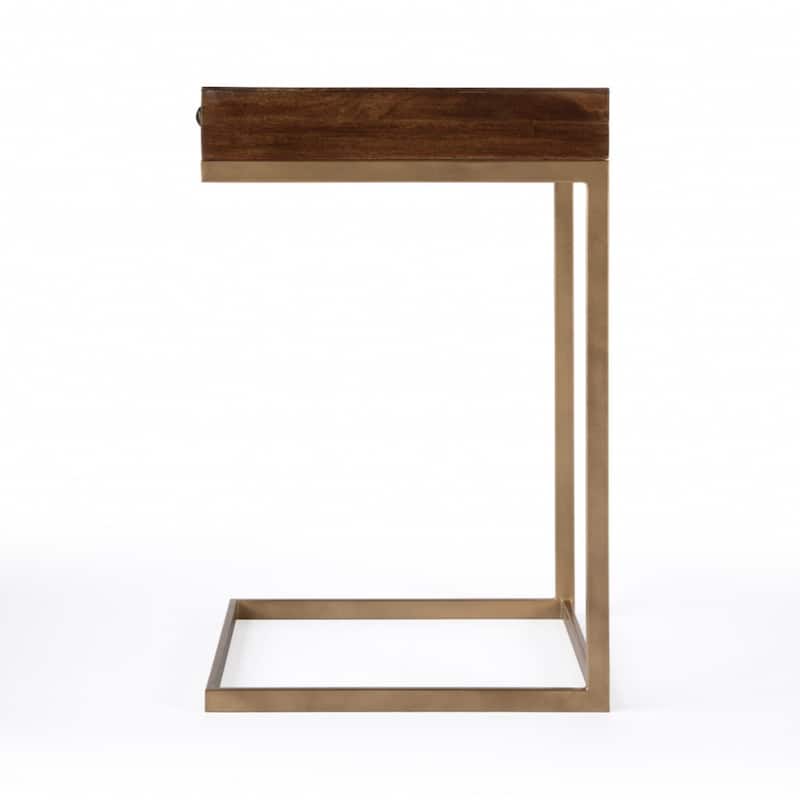 27" Natural Brown Rustic Wood End Table with Drawer and Iron Sled Base Distressed Finish - 27.25"H x 13.75"L x 17.75"W