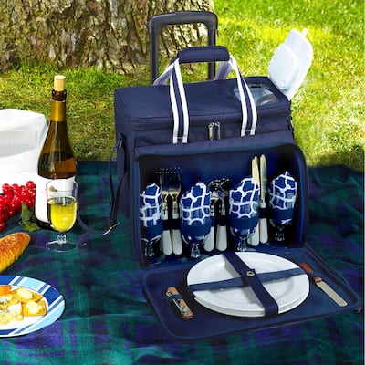 Picnic at Ascot Insulated Picnic Set for 4 on Wheels