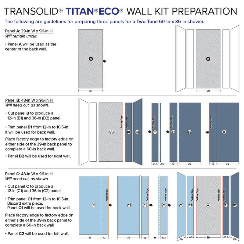 Transolid TWKE603696 Titan 60-in x 36-in x 96-in Eco Shower Wall Kit - 60x36x96
