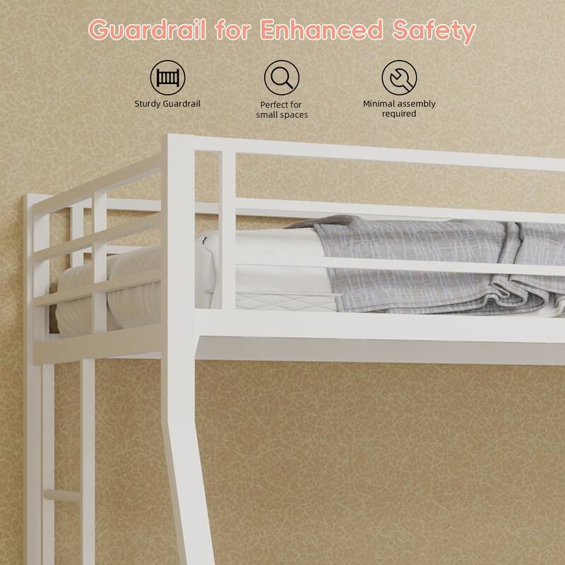 High - Stability Square Tube Bunk Bed, Featuring Ladder & Rolling Trundle, Modern Minimalist Look, Queen