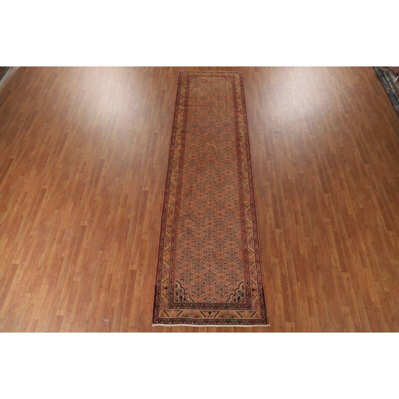 All-Over Mahal Persian Vintage Runner Rug Hand-Knotted Wool Carpet - 3'9" x 13'4"