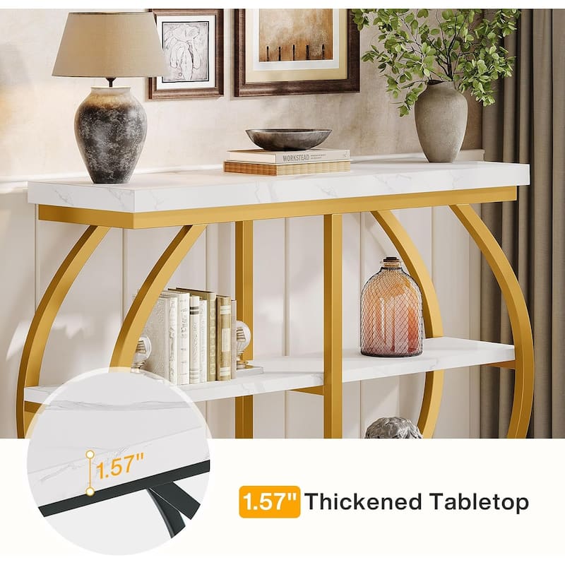 41.3 Inches Brown MDF Entryway Table, 3-Tier Industrial Console Table with Storage for Living Room