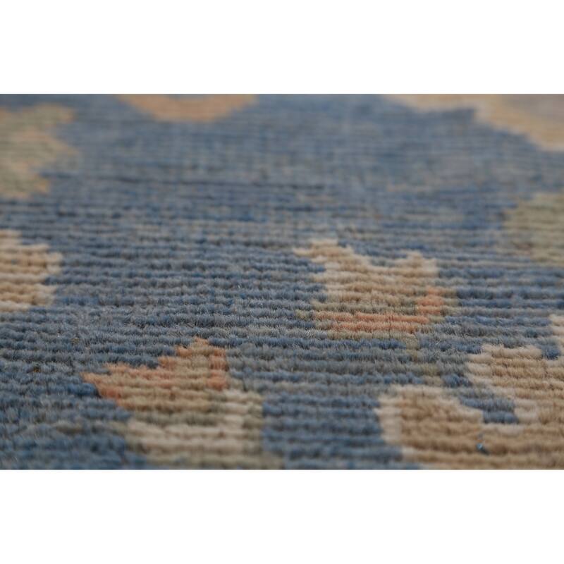 Hand Knotted Oriental 100% Wool Carpet Transitional All-Over Navy Blue & Blues Oushak Area Rug - 14' 8'' X 9' 8''