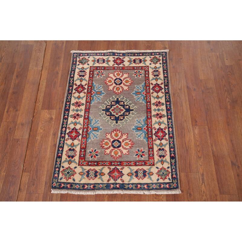 Geometric Kazak Foyer Rug Hand-Knotted Wool Carpet - 2'0" x 2'9"