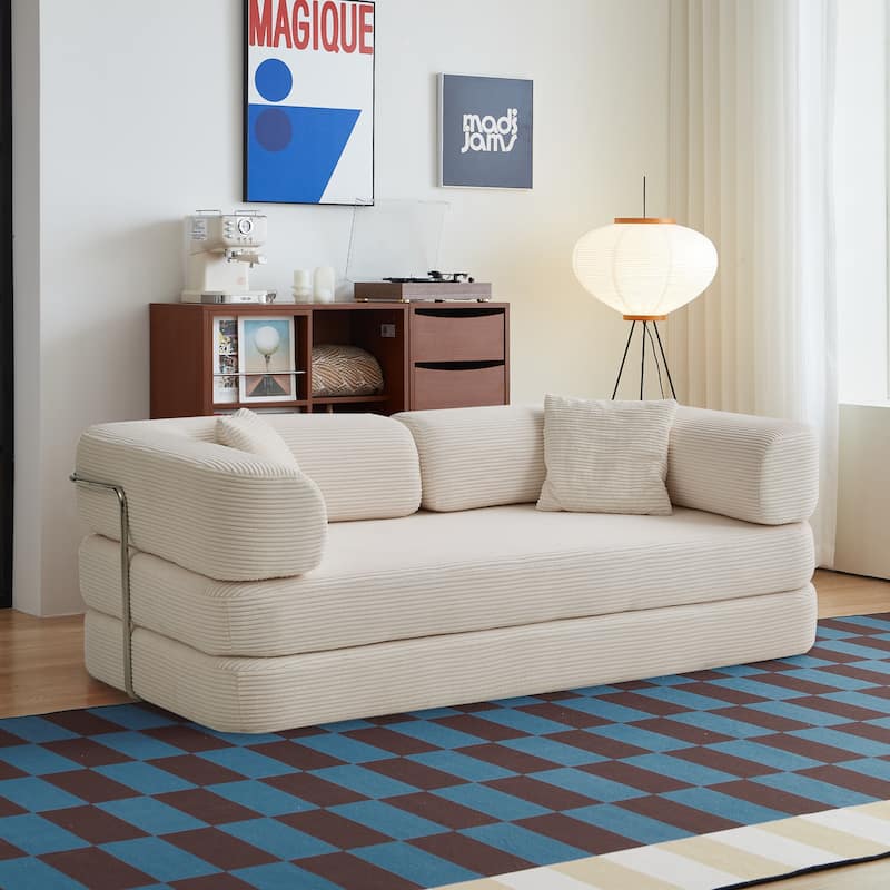 Floor Couch,Compressed Sofa,Convertible Floor Sofa Bed With Convertible Blanket Pillow,Enhanced Frame Stability - Cream