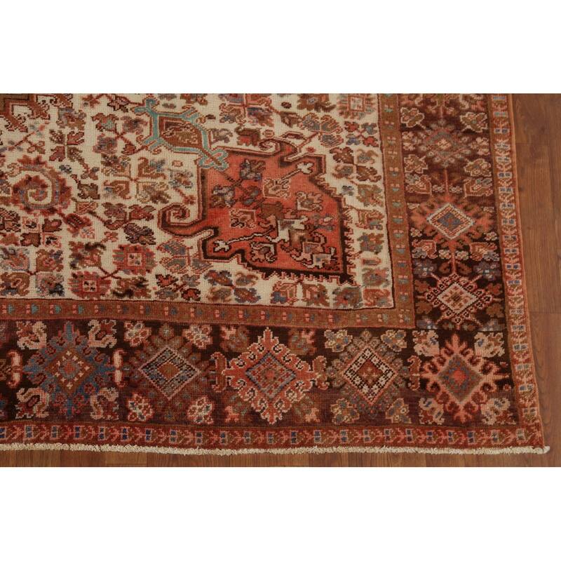 Orange Heriz Persian Vintage Area Rug Handmade Medallion Wool Carpet - 9'7"x 13'0"