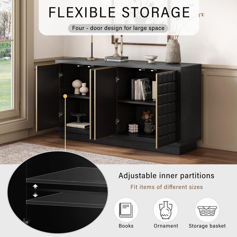 Modern 4-Door Storage Cabinet with Geometric Design and Adjustable Shelves for Home Organization