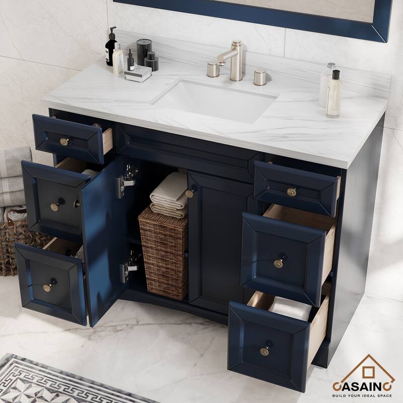 48 in. W x 22 in. D x 35.4 in. H Bath Vanity in Navy Blue with White Top and Basin