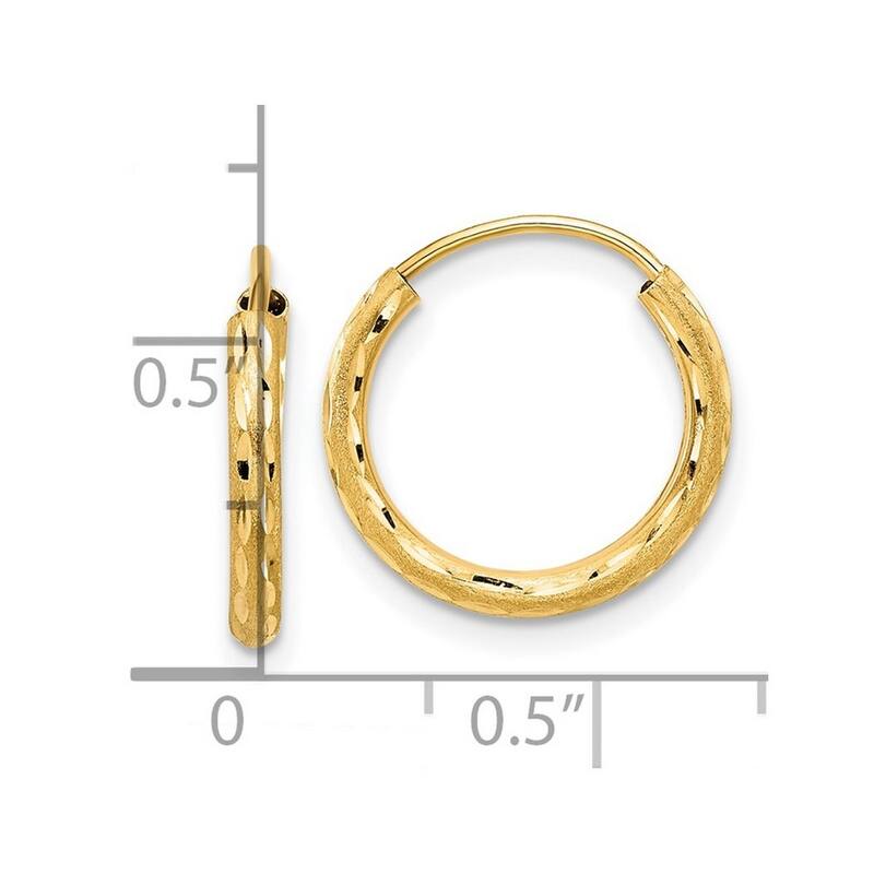 Curata 14k Yellow Gold Polished and Satin and Sparkle Cut Endless Hoop Earrings - 15.4x2mm
