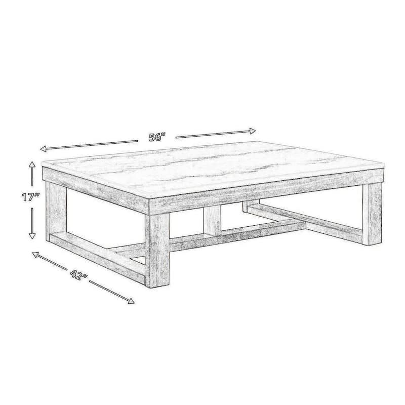 Aska Cocktail Coffee Table, Block Profile, Marble, 56 Inch Taupe Gray