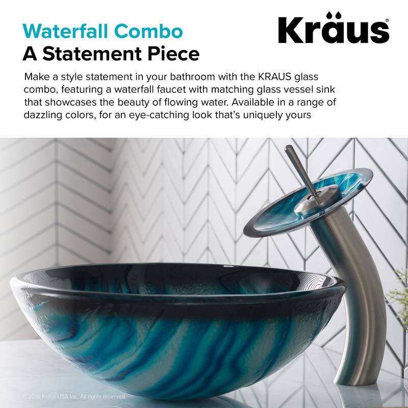 Kraus Bathroom Combo - 17" Ladon Glass Vessel Bathroom Sink with