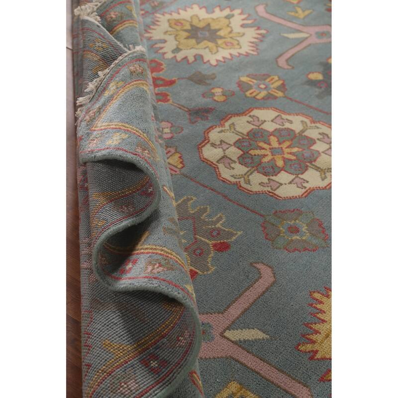 All-Over Floral Oushak Oriental Area Rug Hand-Knotted Wool Carpet - 9'1" x 12'0"