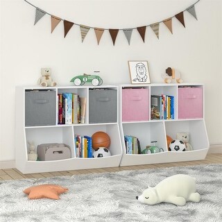 Kids Bookcase with Collapsible Fabric Drawers, Toy Storage Cabinet
