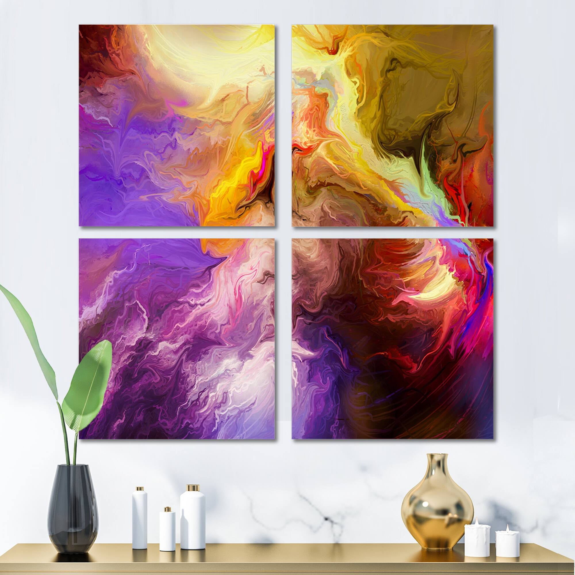 Designart "Oil Painted Purple And Yellow Clouds" Modern & Contemporary
