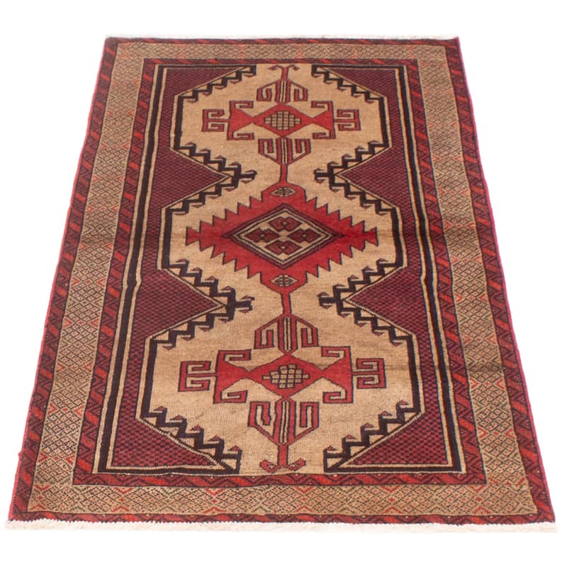 ECARPETGALLERY Hand-knotted Royal Baluch Tan Wool Rug - 3'2 x 6'2
