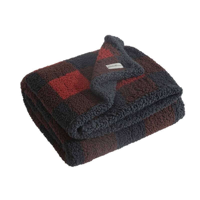 Eddie Bauer Printed Faux Shearling- Reversible Throw Blankets