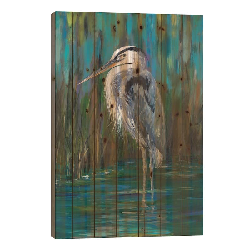 Standing Heron II Print On Wood by Julie Derice - Multi-Color - 40x26x1.5