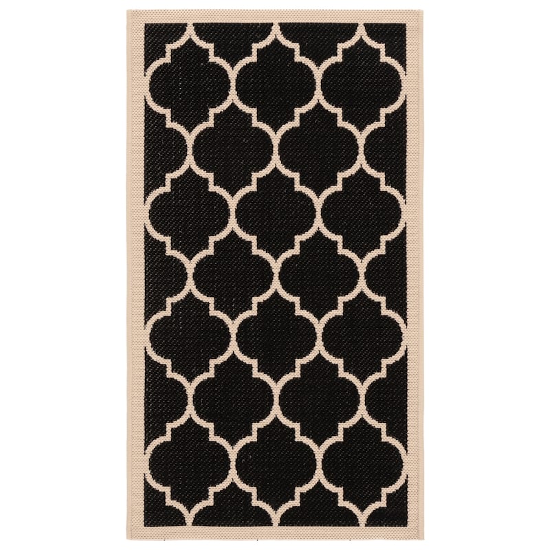 SAFAVIEH Courtyard Sibel Indoor /Outdoor Waterproof Patio Backyard Rug - 2' x 3'7" - Black/Beige