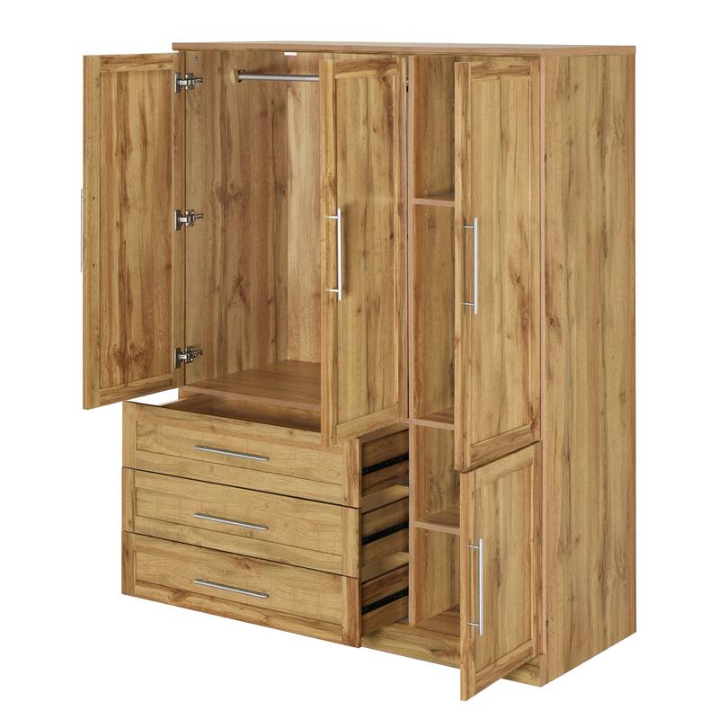 Four Door Wardrobe Armoire Closet with Three Drawers for Stylish and Convenient Storage Solutions
