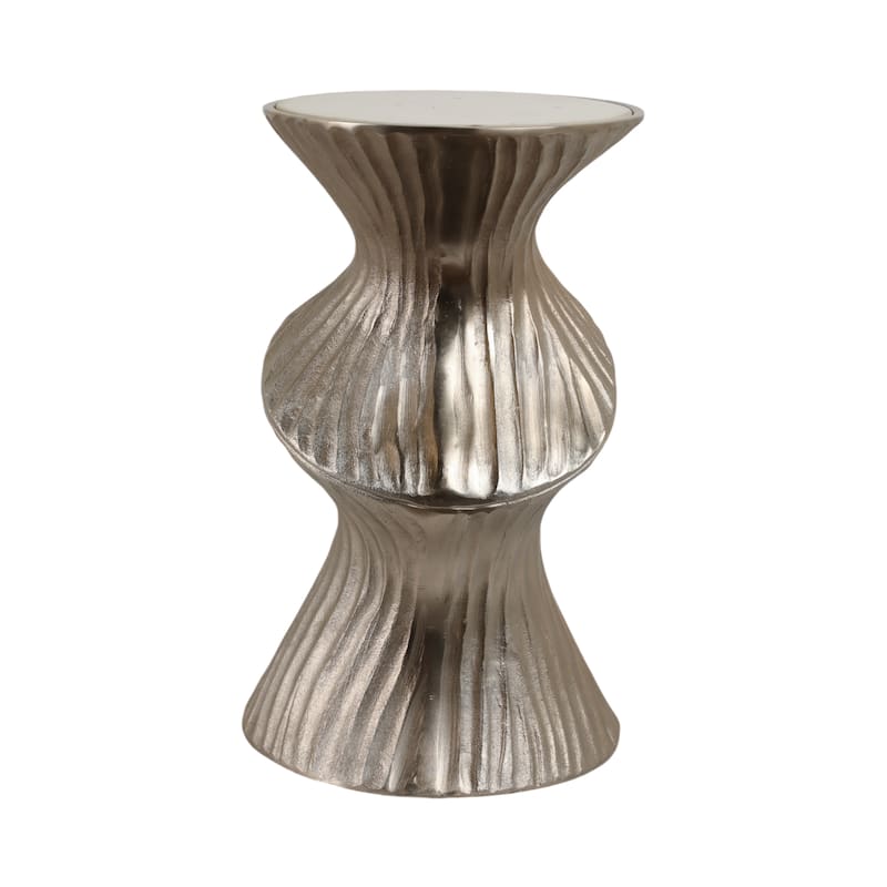 Marble Top Aluminum Side Table Round Sculptural Accent Modern