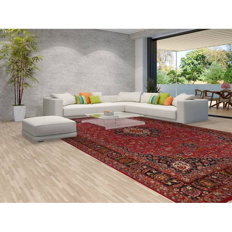 Hand Knotted Oriental 100% Wool Carpet Traditional Floral Red Mashad Area Rug - 16' 4'' X 10' 0''
