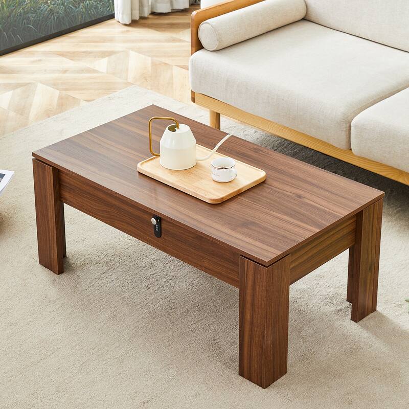 Multi-Functional Mdf Coffee Table With Password Lock - Walnut